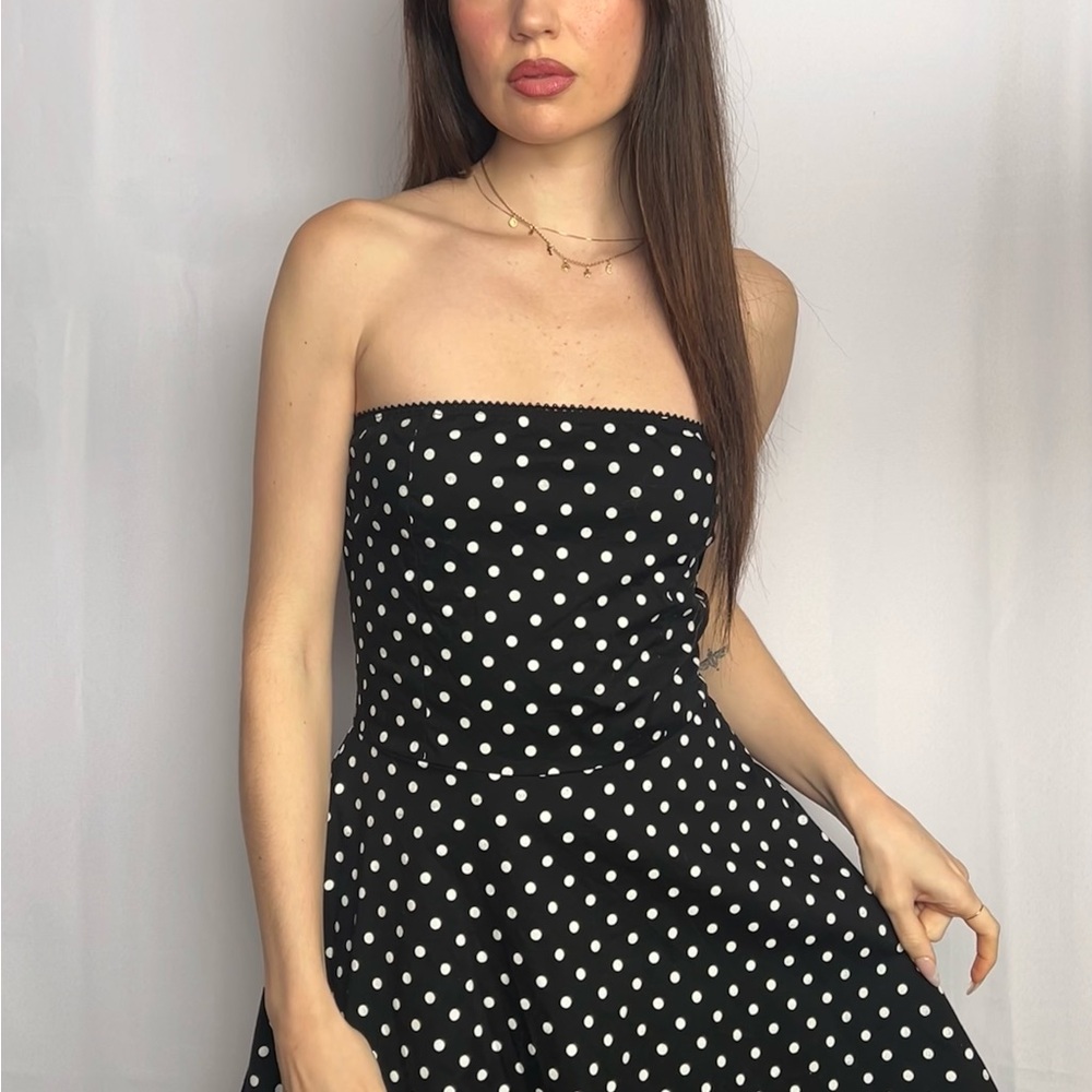 Black Polka Dot Strapless Dress